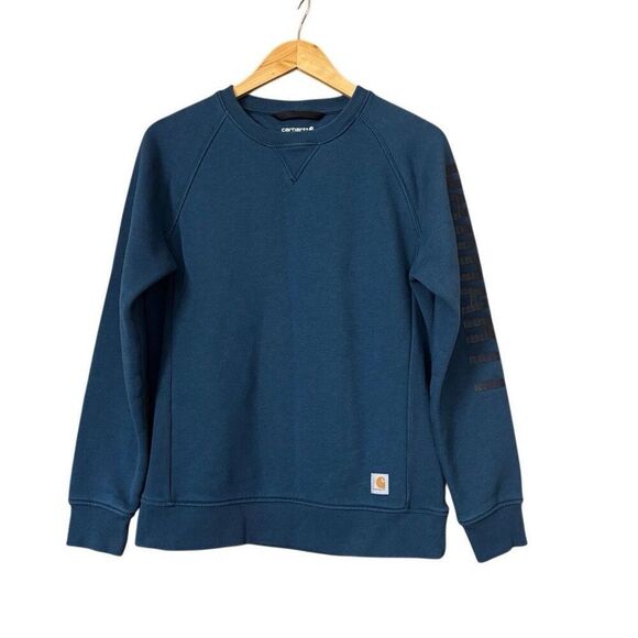 Carhartt Midweight Logo Sleeve Graphic Sweatshirt Womens M Blue Relaxed Fit - Picture 1 of 11